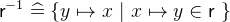 $\textsf{r}^{-1} \mathrel {\widehat=}\{ y\mapsto x~ |~ x\mapsto y\in \textsf{r}~ \} $