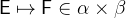 $\textsf{E}\mapsto \textsf{F}\in \alpha \mathbin \times \beta $