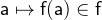 $\textsf{a}\mapsto \textsf{f}(\textsf{a})\in \textsf{f}$