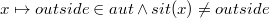 $x \mapsto outside\in aut \land sit(x)\neq outside$