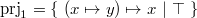 $\mathop {\mathrm{prj}_1}\nolimits = \{ ~  (x\mapsto y)\mapsto x~ |~ \mathord {\top }~ \} $