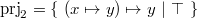 $\mathop {\mathrm{prj}_2}\nolimits = \{ ~  (x\mapsto y)\mapsto y~ |~ \mathord {\top }~ \} $