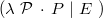 $(\lambda ~ \mathcal{P}~ \mathord {\mkern 1mu\cdot \mkern 1mu}~ P~ |~ E~ )$
